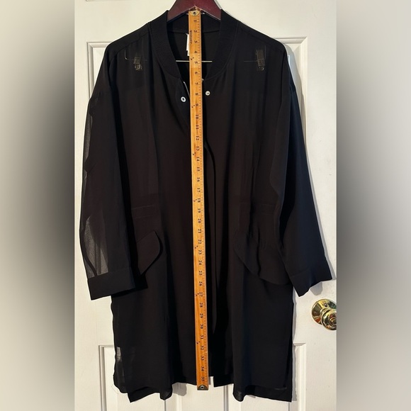 NWT WYNNE LAYERS Medium Black Sheer Long Zippered Tunic Jacket Pocket Hidden Zip - Picture 7 of 16